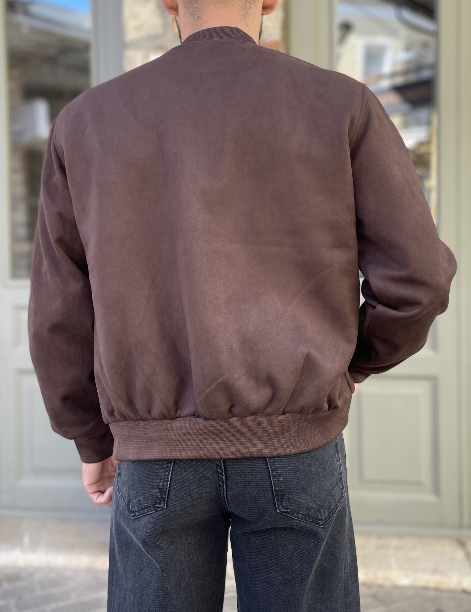 Ανδρικό καφέ σουέτ μπουφάν Bomber HM264049K φωτογραφία